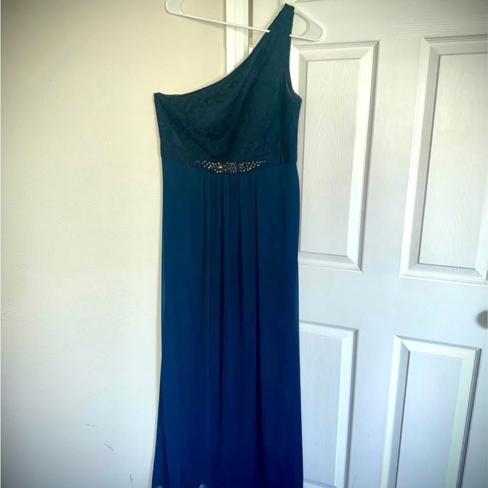 David's Bridal One-Shoulder Navy Dress
